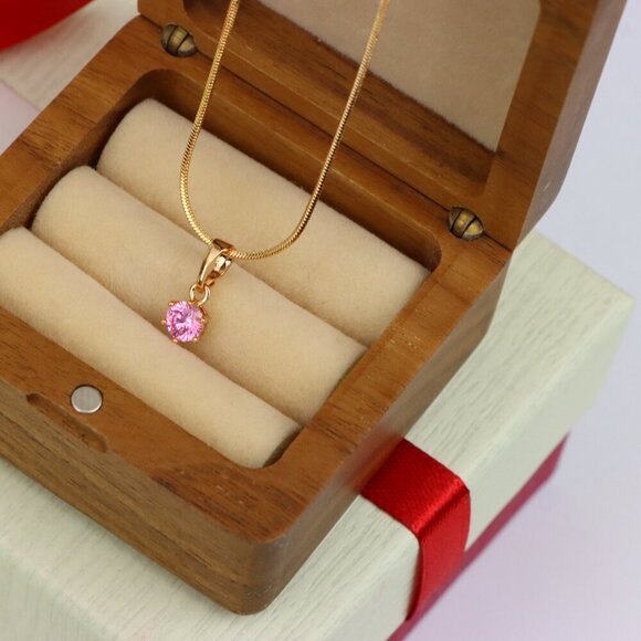 "Mini Rose Gold Pendant with Pink Round Stone in Prong Setting, XPPT1492 - Picture 9 of 13